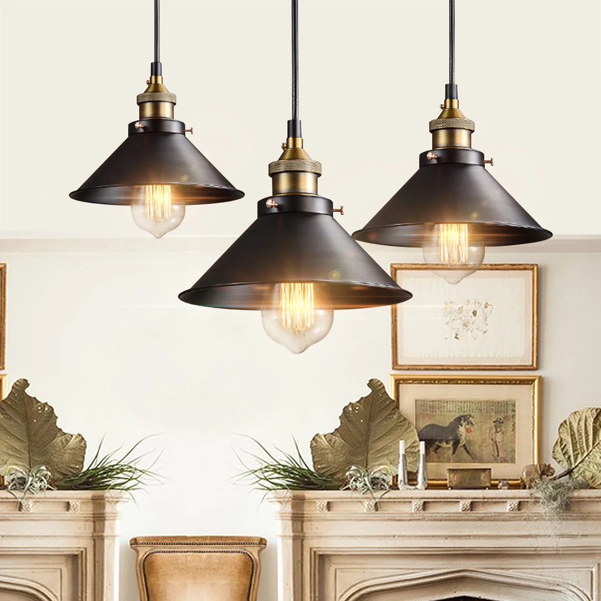 Online Lámpara de techo Retro redonda Vintage de Diseño Industrial de hierro Vintage lámpara de iluminación decorativa