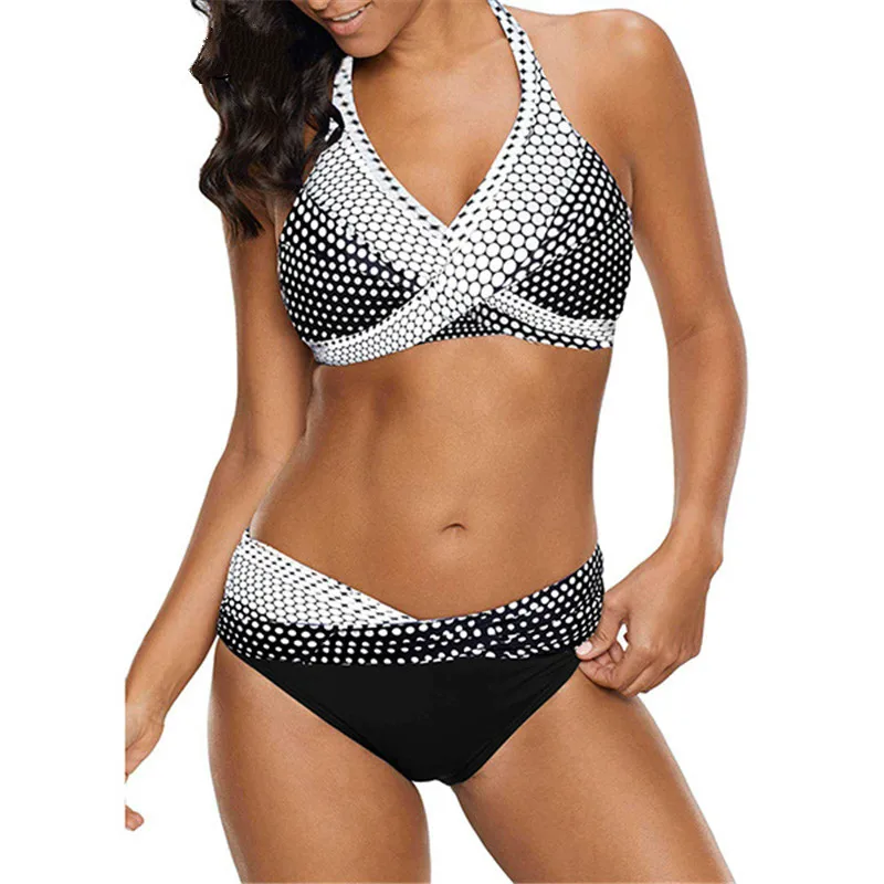

LY41201 Women Sexy Backless Striped Twist Front Crossed Tankini Halter Swimsuit Retro Bathing Suits Plus Size Bathing Suit