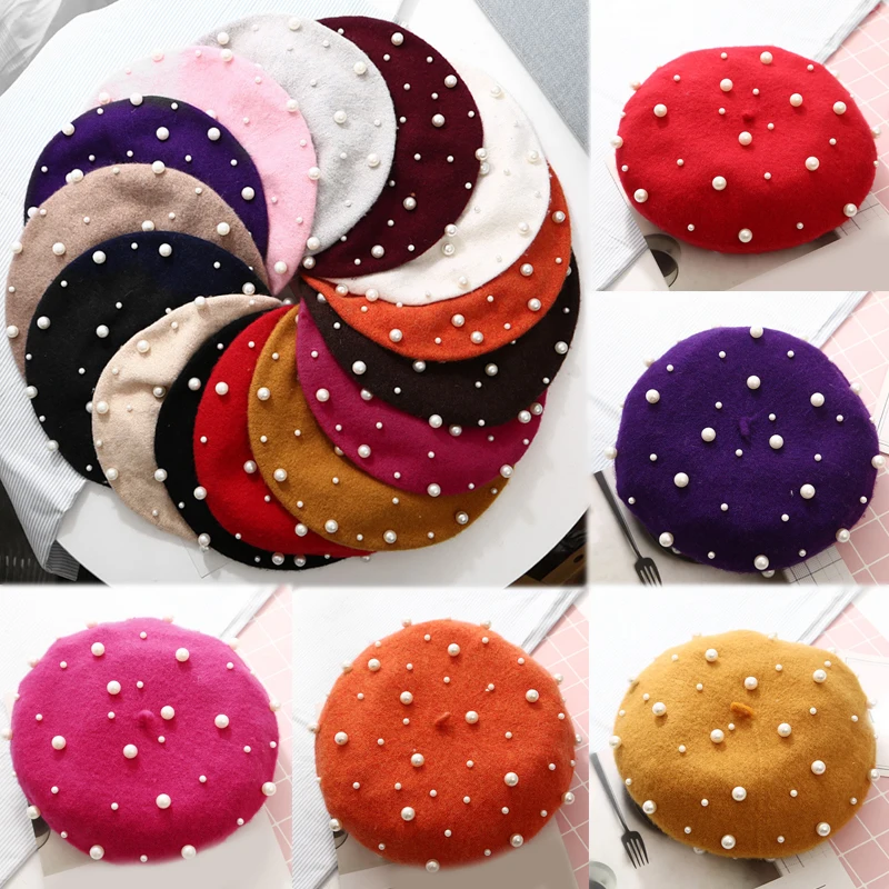 Модные женские зимние шапки высокого качества, 1 шт., шерстяные теплые винтажные шапки, новинка, кашемировые женские шапки класса люкс с жемчугом