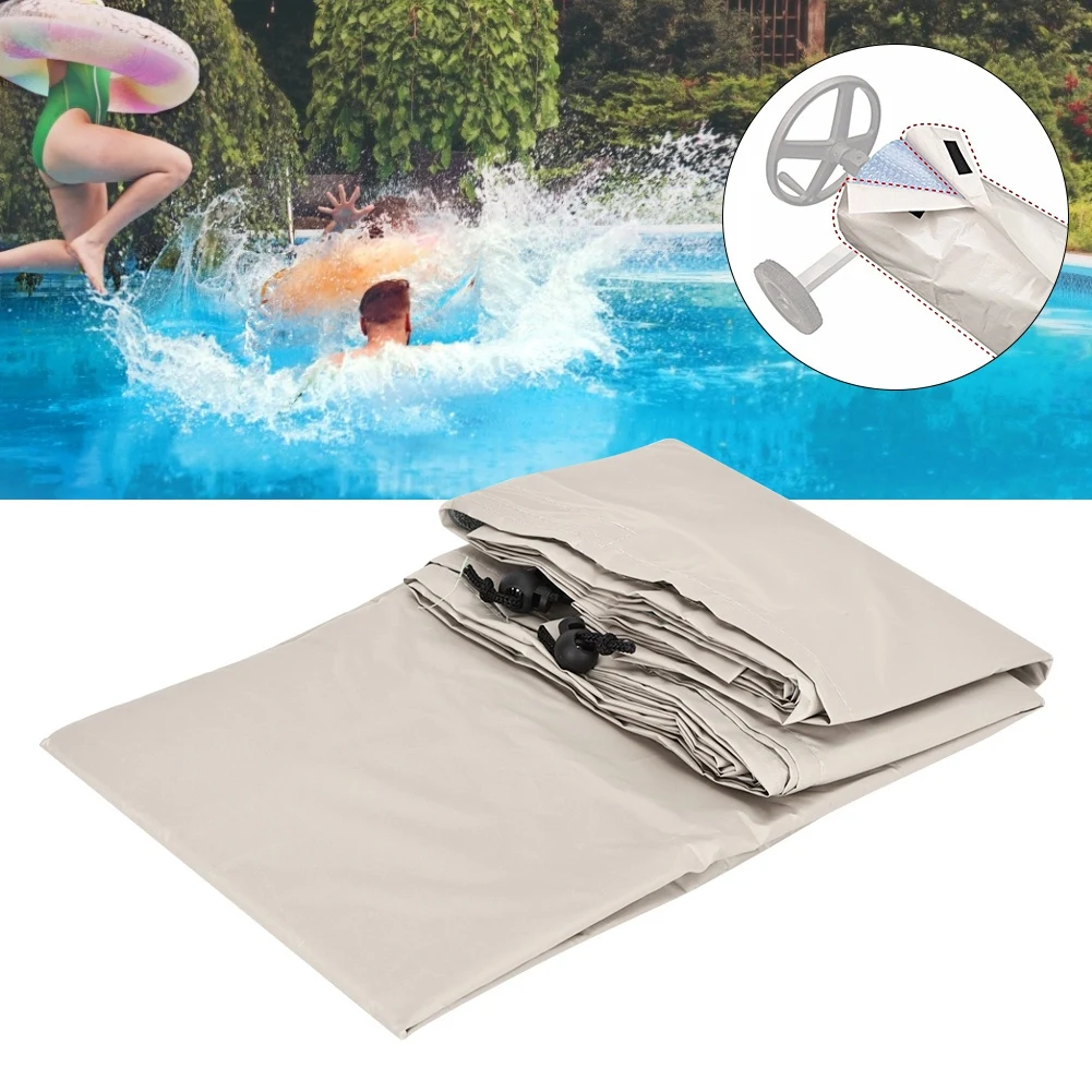 Pool Roll Cover Beige Open Air Swimming Pool Roll Cover Waterproof Protector for Outdoor Heavy Duty Garden