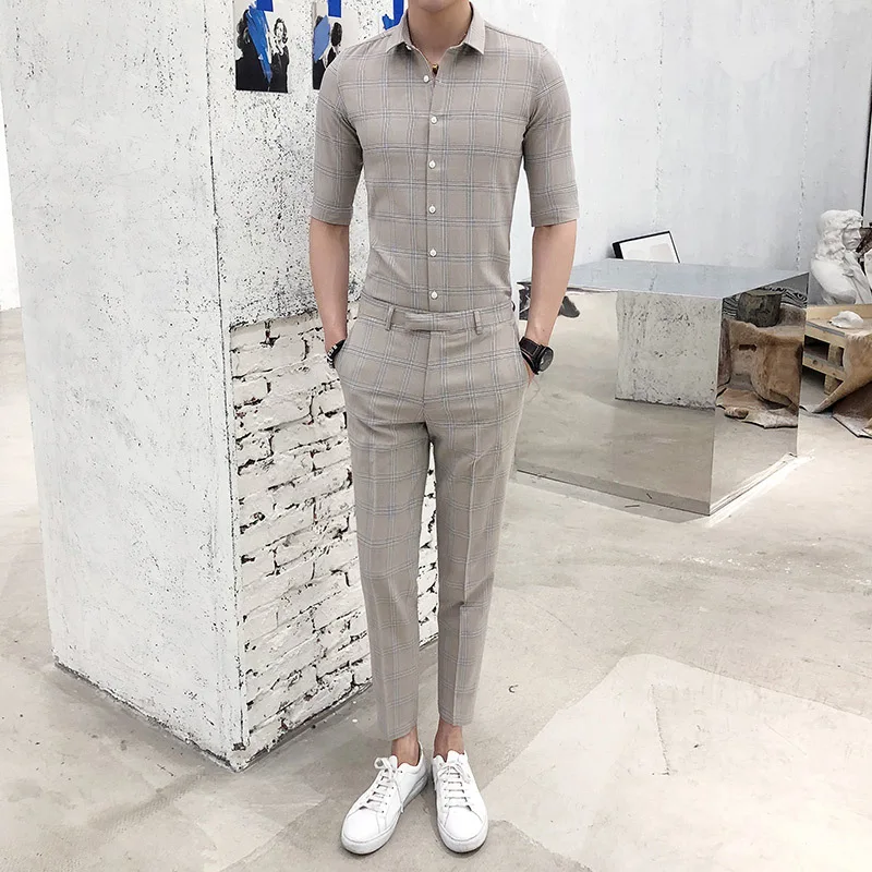 2019 Однобортный костюм летний Mariage Homme Пальто серого цвета или хаки в клетку