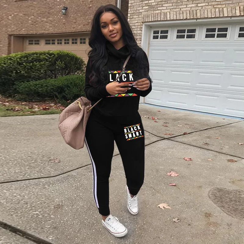 

TWO PIECE SET Striped High Waist Letter Tracksuit Pullovered Joggers Pants Women Long Sleeve Sweat Suits Ulzzang Ensemble Femme