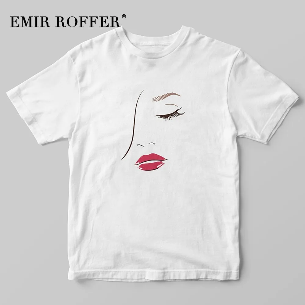 EMIR ROFFER Винтажная футболка Женская Harajuku мода с ресницами и красными губами
