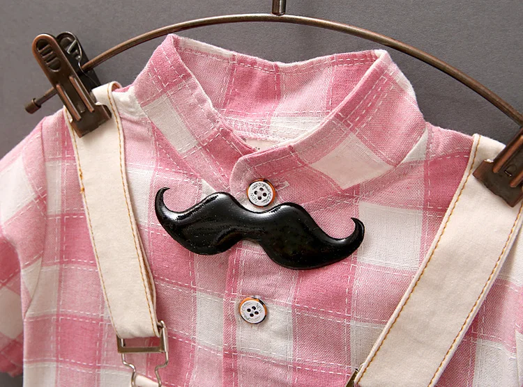 Summer Fashion Boys Girls Infant Clothes gentleman Plaid T-Shirt Bib Pants 2pcs/Sets Cotton Clothing Children Casual Baby suits