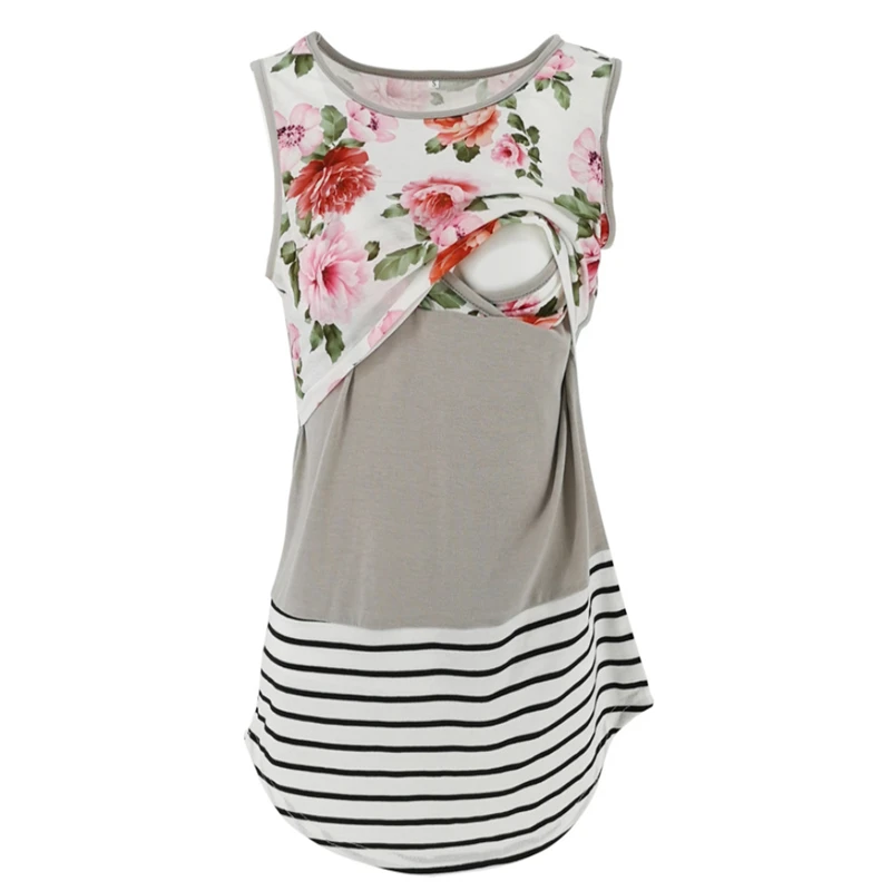 

2019 new casual maternity dress mother shirt vest floral striped loose vest
