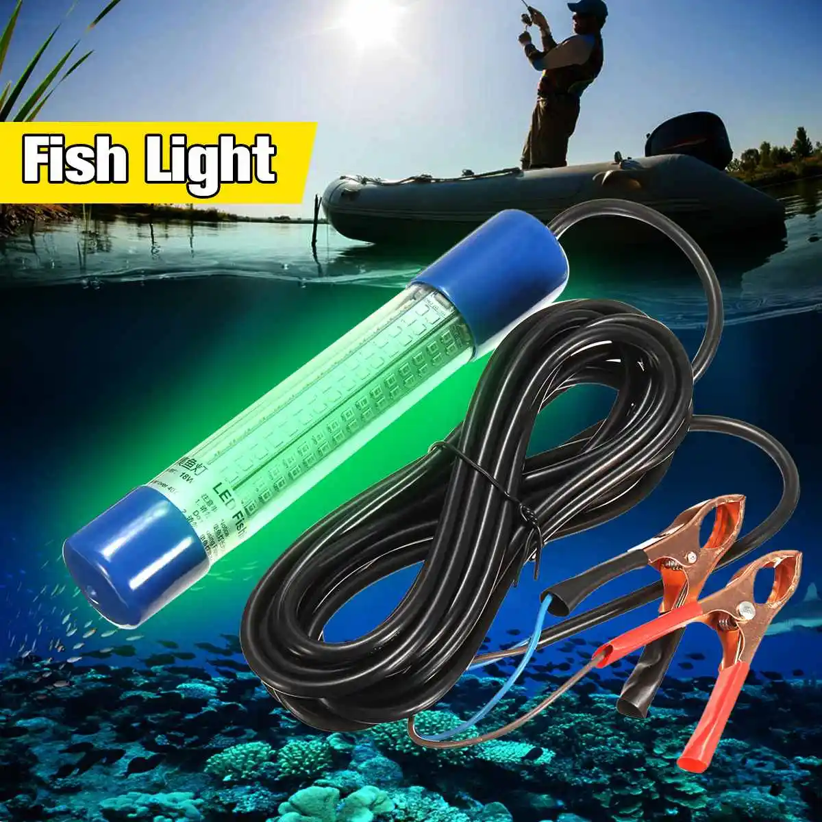 

Smuxi 8W Green Underwater Submersible LED Light Bulb Tube Boat Night Fishing Fish Attracting Light Squid Lamp DC12V~24V IP68