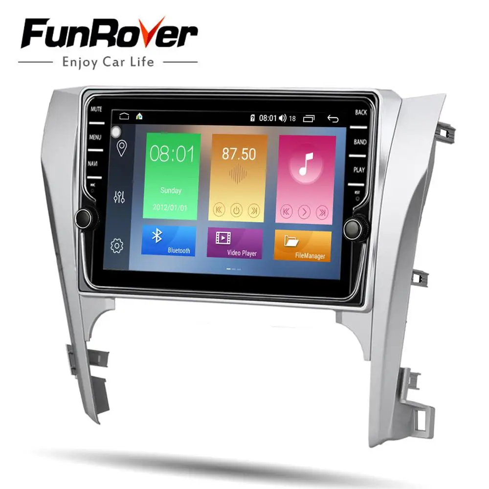 Discount Funrover android 9.0 octa 8 core 2 din car radio multimedia stereo for toyota camry 2012-2014 gps navigation wifi DSP naiv 4gSIM 4