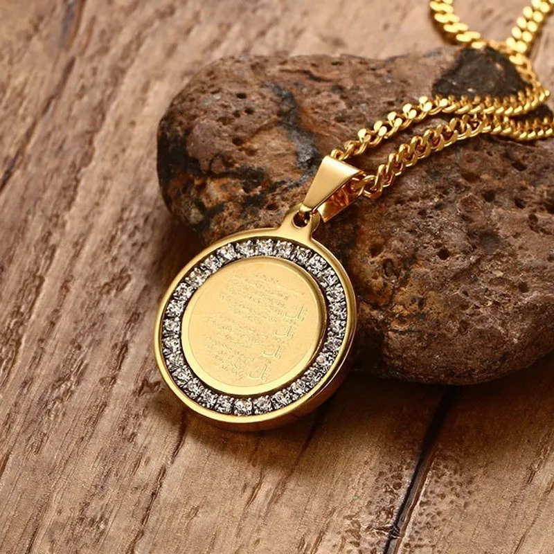 

Islamic Necklace Gold-color Round Necklace Religious Jewelry with Beautiful CZ Stone Men Jewelry