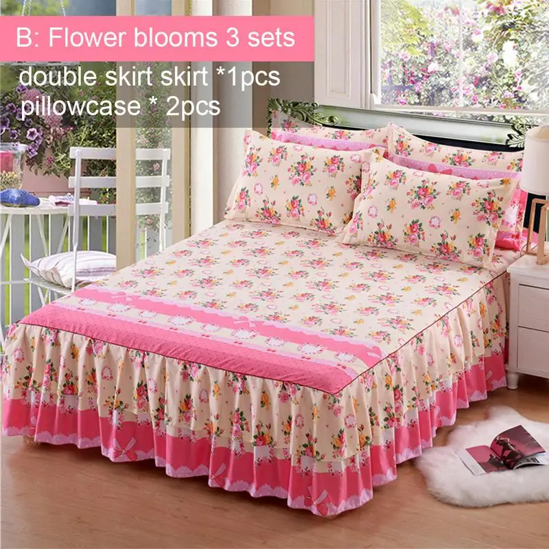 

3PCS/Set 150x200cm floral Fitted Sheet Cover Thickening Plant Cashmere Sanding Double Bed Cover Skirt and 2 Pillowcases