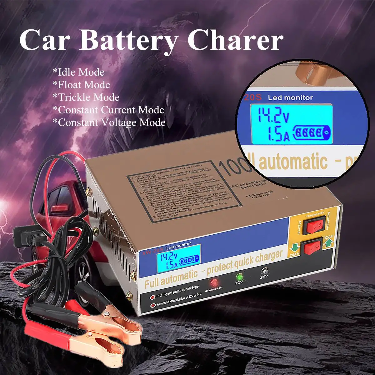 

12V/24V 100AH Autoleader Electric Auto Car Battery Charger Intelligent Pulse Repair Type Various Protections Improved Lead Acid