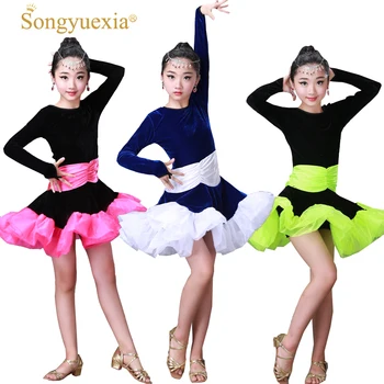 

Children Latin Dance dress woman long sleeve Latin dancewear Girl print Dress Children Dance costumes Autumn/Winter