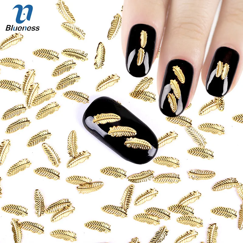 

5*8mm Glitter Tree Leaves Design 3D Nail Art Decoration Gold Color Charms Rivet Accessories For Nails PJ451