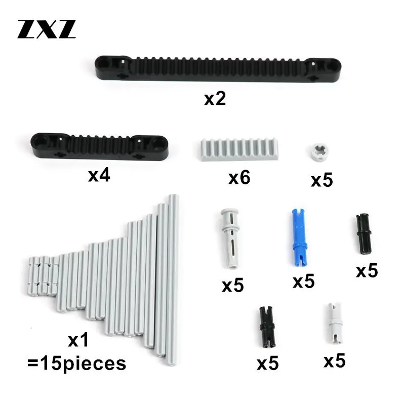 

ZXZ 57PCS MOC Legoes Technic Parts Gear Rack z10 1x7 1x13 Connectors Pins Axle Truck Car Accessories Building Blocks Bricks Toys