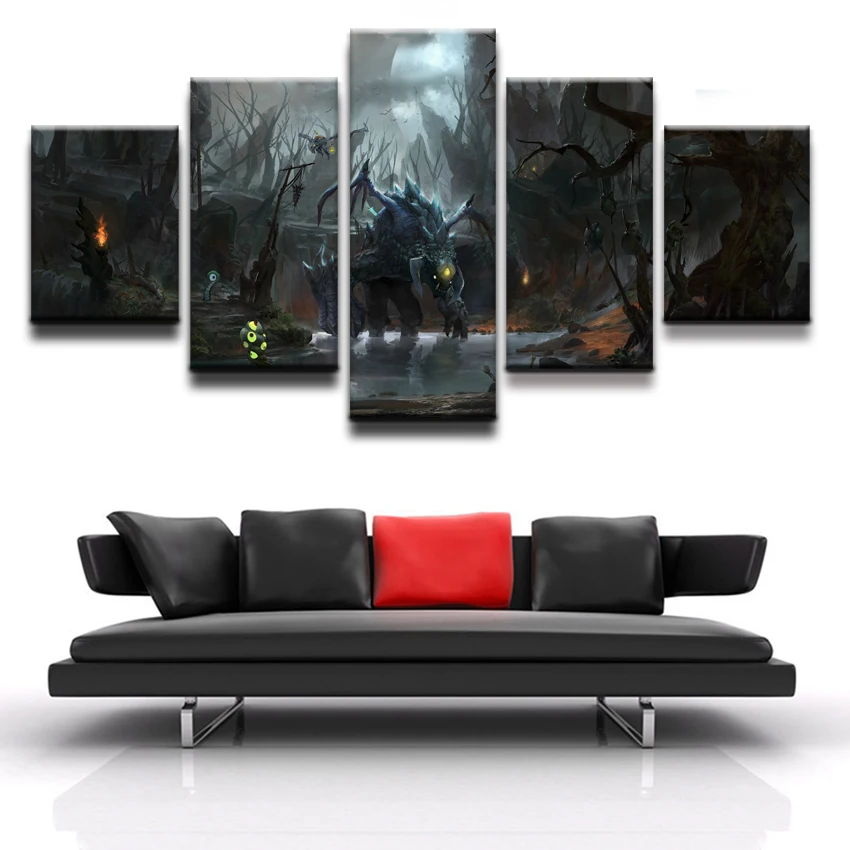  Modular Framed Print Canvas Wall Art Painting Popular 5 Panel DOTA 2 Roshan Creature Picture For Li