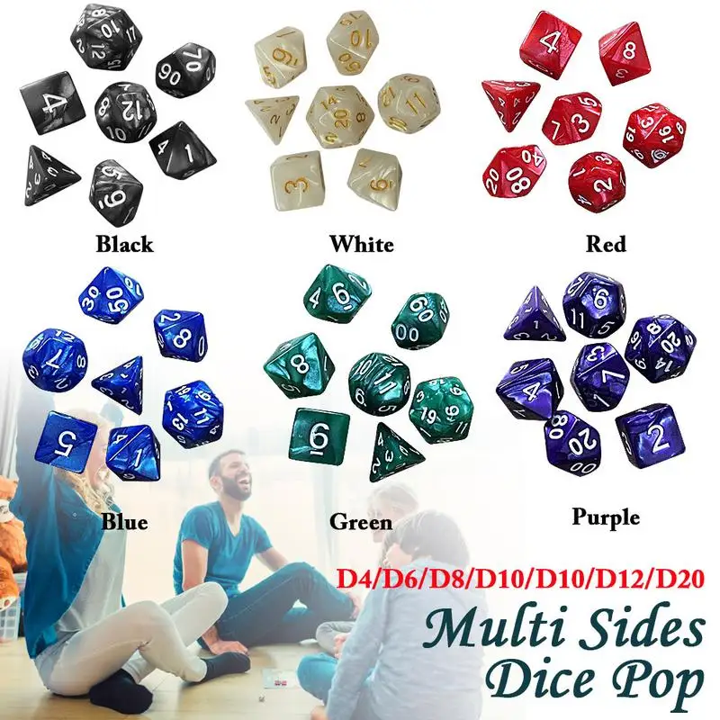 7 шт. набор игральных костей D & d D4 d6 d8 d10 % d12 d20 многогранные кости Rpg Семейная Игра