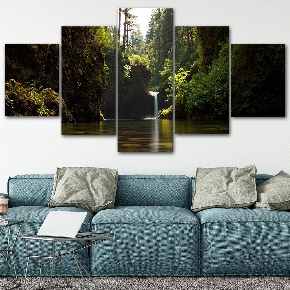 

Canvas Posters Home Decor Wall Art Framework 5 Pieces Forest Lake Paintings For Living Room HD Prints Landscape Pictures