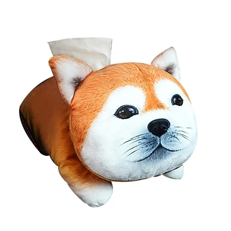 Cartoon Car Tissue Box Plush Tissue Organizer Paper Holder for Car Home Bedroom Living Room Creative Akita Dog