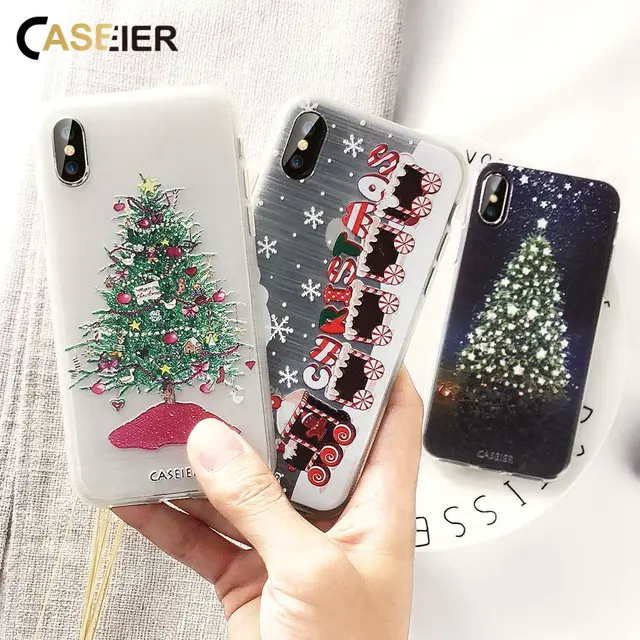 CASEIER Christmas Phone Case For iPhone XS Max XR X 8 7 Cute Soft Silicone Cover For iPhone X 6 6s 5 5s SE Capinha Funda Shell