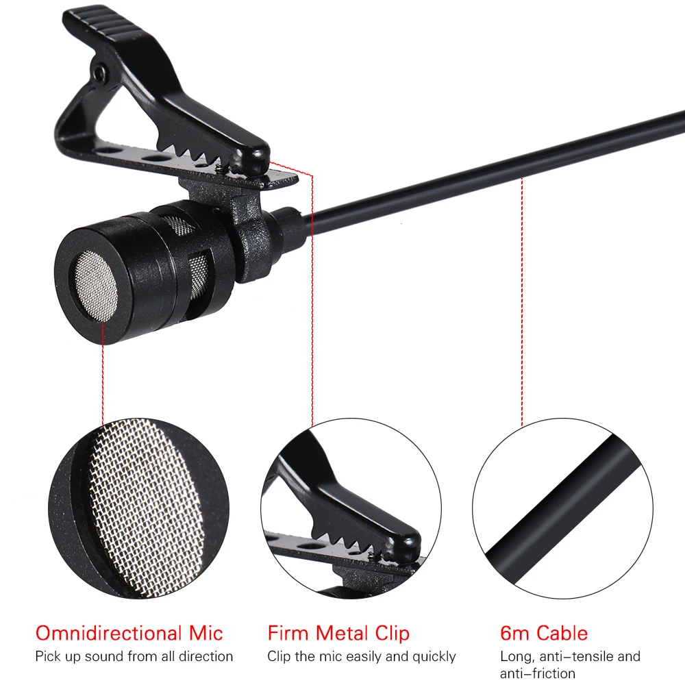 ARIMIC двухголовый петличный нагрудный клип-на всенаправленный микрофонный кабель 1,5/6 м для смартфона для Canon Nikon DSLR камеры
