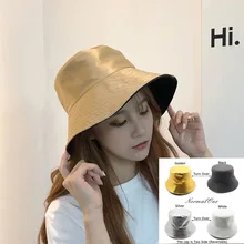 Панама унисекс, двухсторонняя Двусторонняя Кепка для мужчин и женщин, одноцветная золотистая Серебристая искусственная Спортивная Кепка для папы, летние шапки для рыбаков, головные уборы