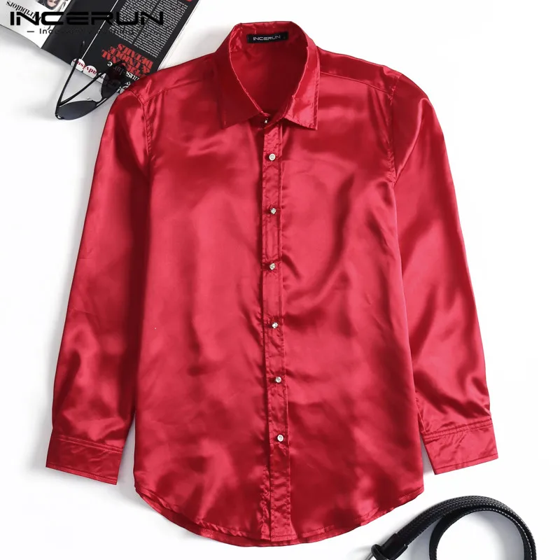 Бренд шелковый атлас для мужчин платье рубашка с длинным рукавом формальная сорочка нагрудные Slim Fit блестящие серебряные мужские рубашки