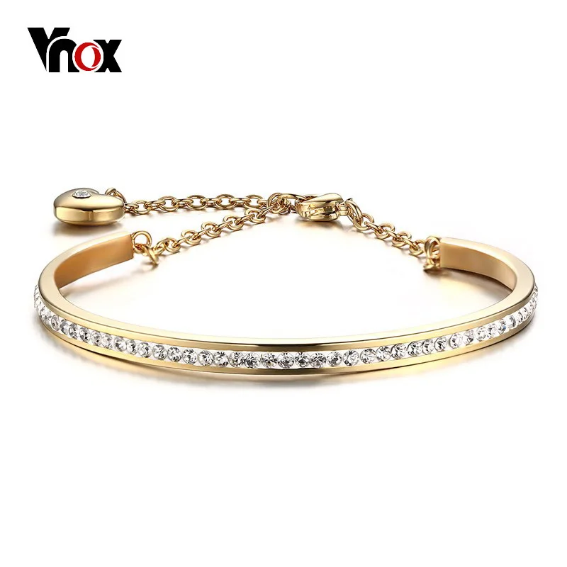 

Vnox Elegant Crystals Bangle for Women Charm Bracelets Heart Charms Adjustable Link Chain Stainless Steel Female Party Jewelry