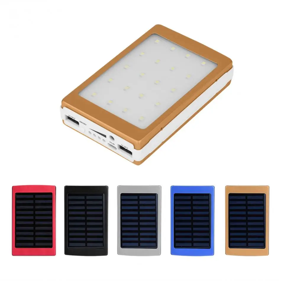 

New 20000mAh Portable Solar Power Bank Case DIY Kit Dual USB Battery Charger w/Flashlight Black/Silver/Blue/Gold/Rose Red