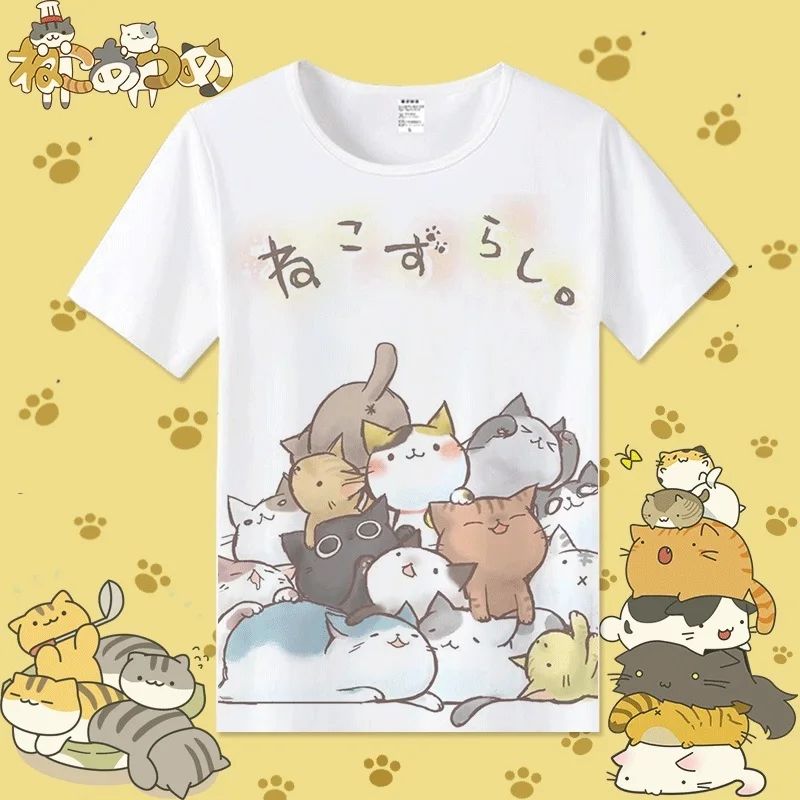 

Harajuku tshirt Women Kawaii Cat t shirt Summer Japan Preppy Style Printed t-shirt Novelty Neko Atsume Anime Tops korean Clothes