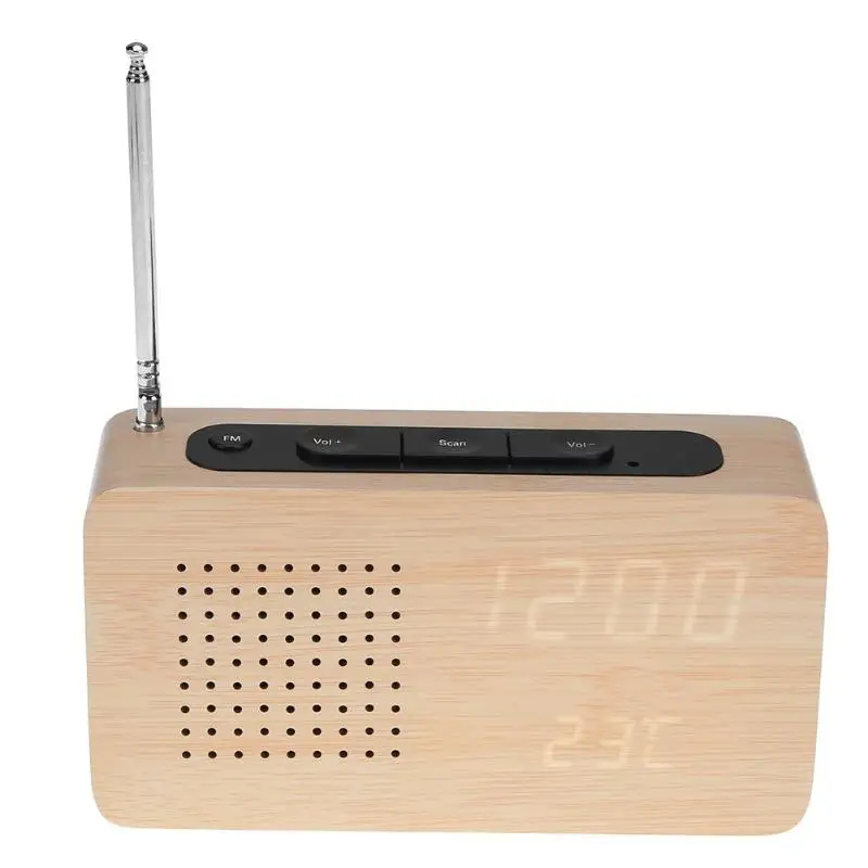 

FM Radio Wooden Bamboo LED Alarm Clock LED Display Electronic Desktop Clock