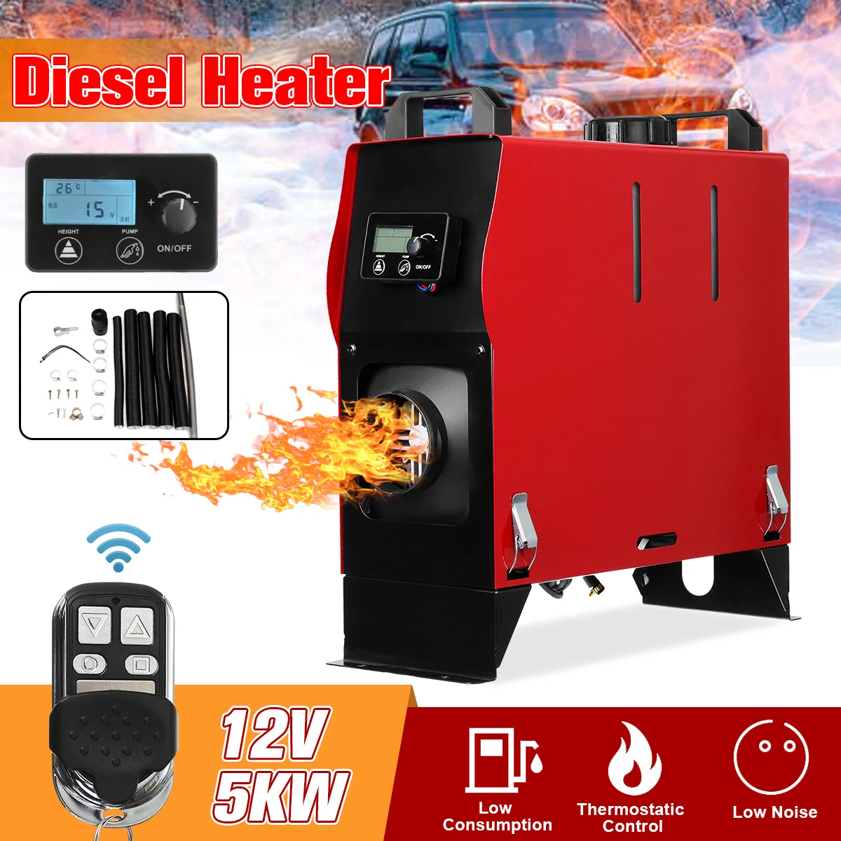 

5KW 12V Integration Single Holes Air Diesels air parking heater LCD Screen Switch Car Heater With Remote Control Saving Space
