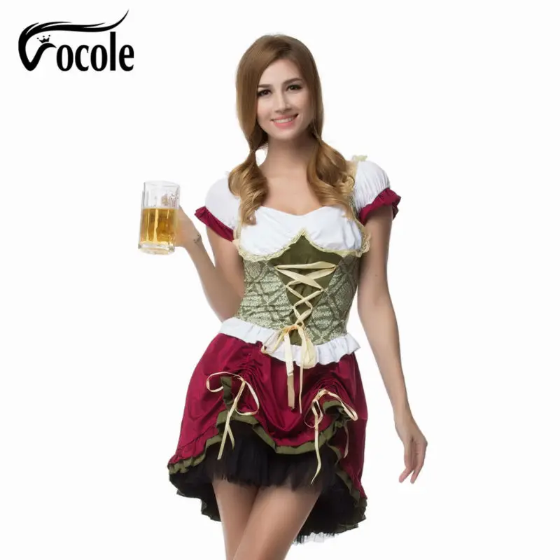 

Women Bavarian Oktoberfest Dirndl Red Maid Cospaly Costume Beer Festival Mardi Gras Ladies Sexy Fancy Dress
