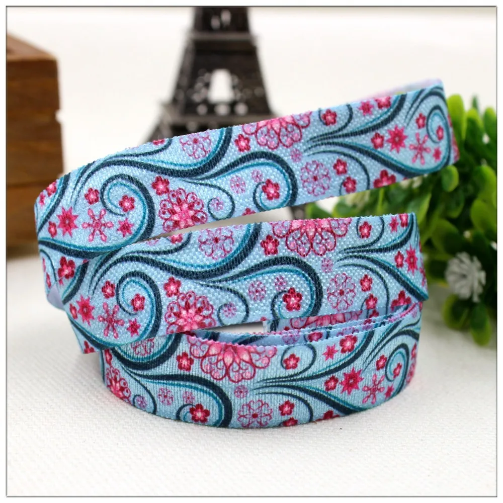 1571482 , width 16MM , Fold Over Elastic Ribbon Printed with flower