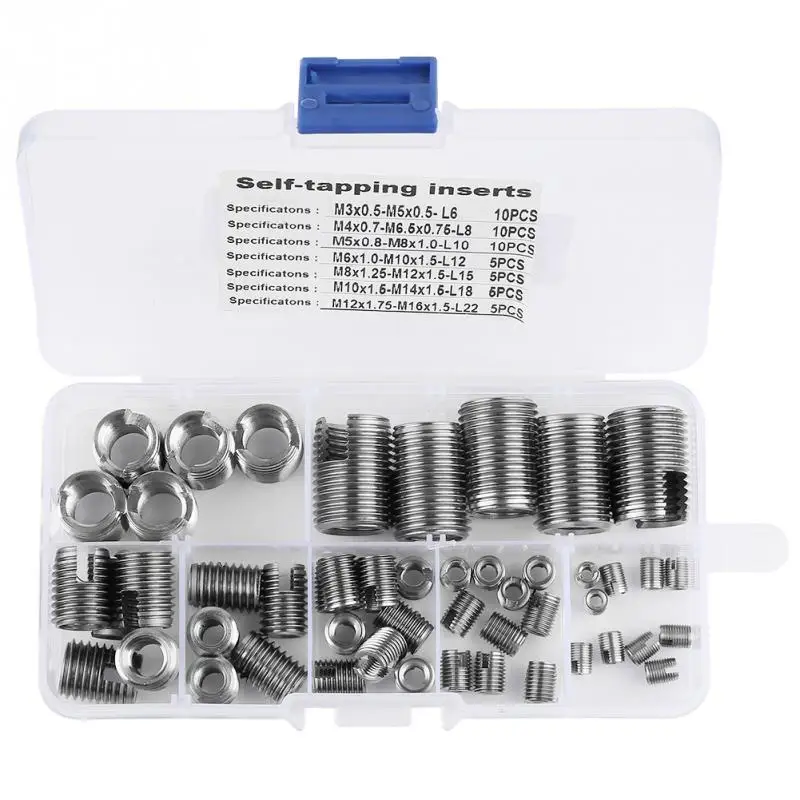 

50Pcs/Lot Stainless Steel Inner Thread Self Tapping Thread Inserts Set Thread Reinforce Repair Hardness Tool Accessory Part new