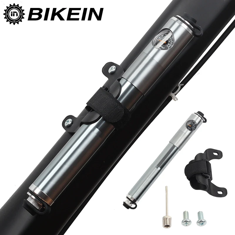 BIKEIN MTB Bicycle Mini Pump Bike Portable Air Pump With Gauge Tire Ball Inflator For AV/FV Aluminum CNC Schrader Presta Valve