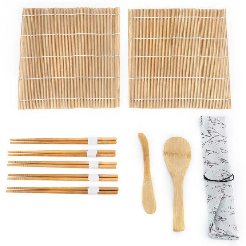 

9Pcs/Set Bamboo Sushi Making Kit Includes 2 Rolling Mats 1 Towl 1 Rice Paddle 5 Pairs Chopsticks