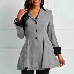 Блейзер Куртки Для женщин осень Бизнес верхняя одежда качели подол и пуговицы Тонкий Работа мода пальто серый элегантный Повседневное