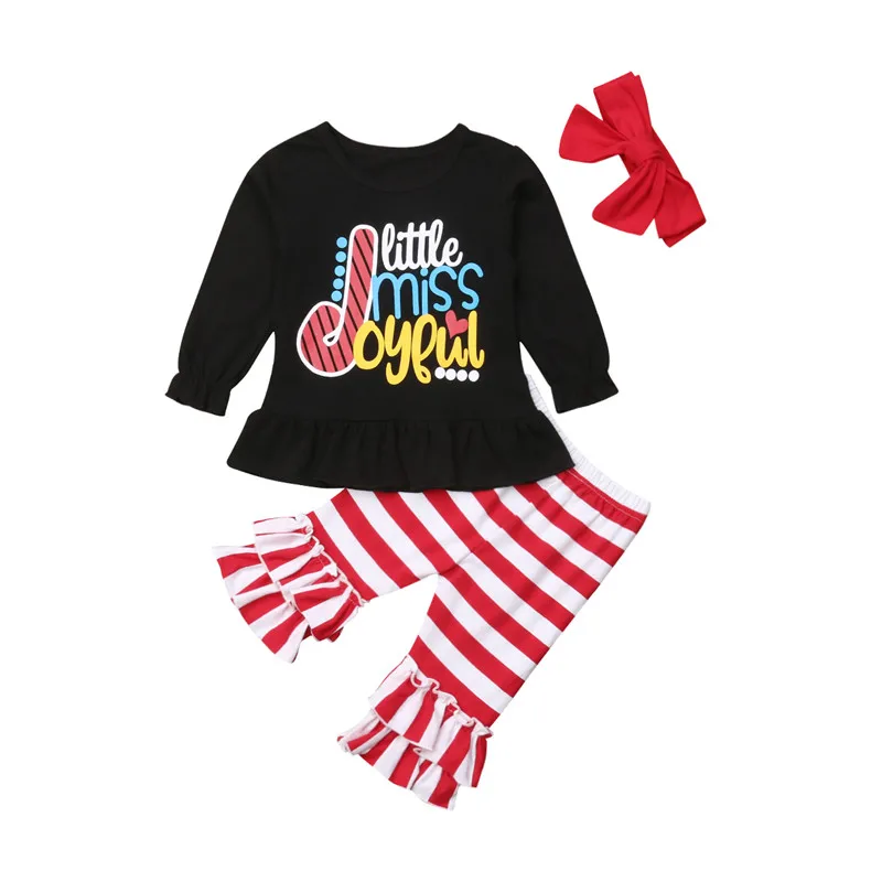 Комплект из 3 предметов для детей 1-6 лет, футболка принцессы для маленьких девочек, платье-топ + красные полосатые длинные штаны, комплект
