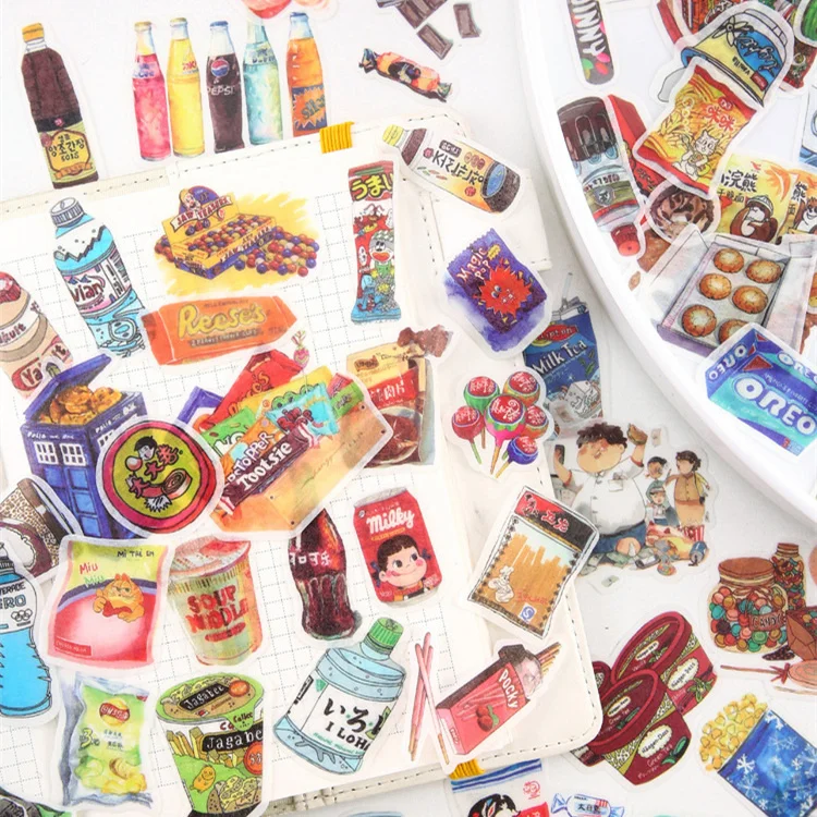

60 Pcs/pack Child Sticker Lovely Childhood Memories Delicious Snacks, DIY Hand Book Decoration Washi Paper Stickers Scrapbooking