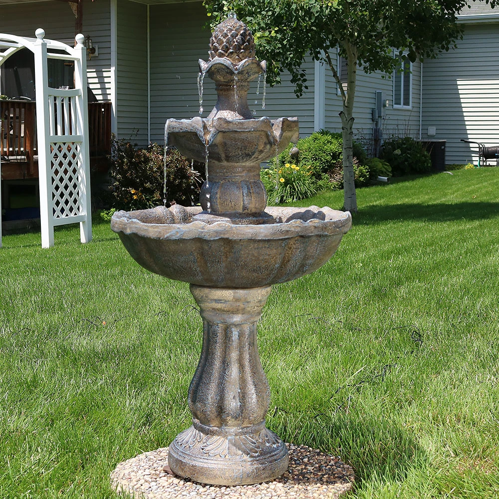 Sunnydaze 2 Tier Pineapple Solar Power Water Fountain, 33 Inch Tallin