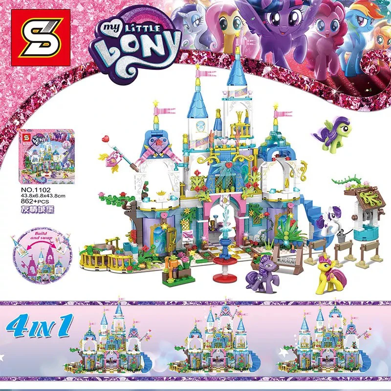 

862Pcs Princess Building Blocks Model My Little Horse Castle Elsa Girl Unicorn Figure Legoing Brick Educational Toy Girl Gift