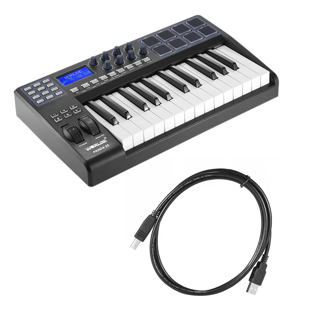 

WORLDE PANDA25 Compact 25-Key USB MIDI Keyboard Controller 8 RGB Colorful Backlit Trigger Pad/White Light Backlit with USB Cable
