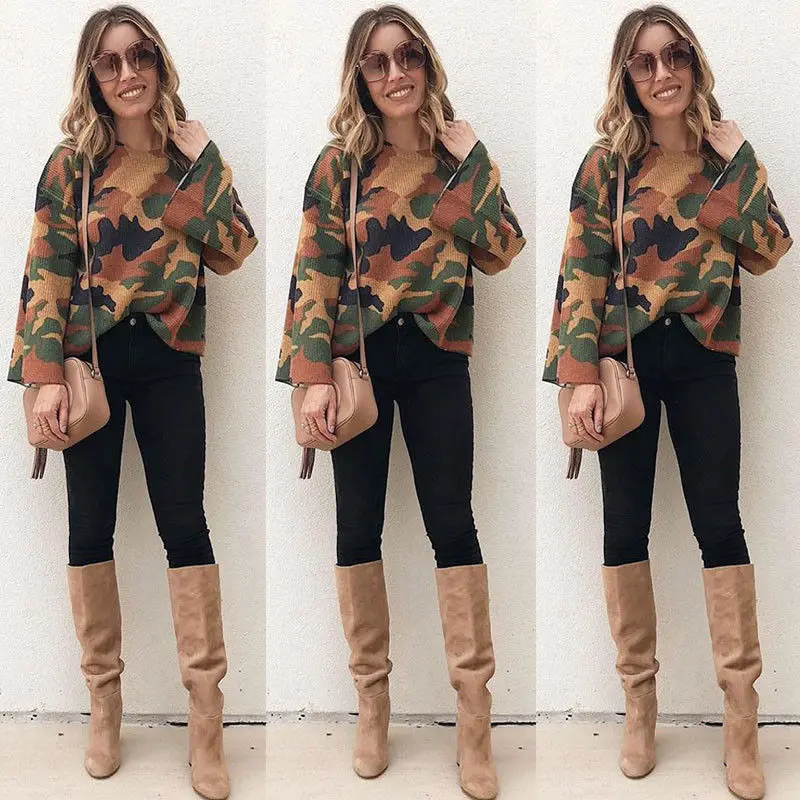 

Womens Long Sleeve Camouflage Blouse Casual Loose Shirt Clothes Autumn Fall Clothes