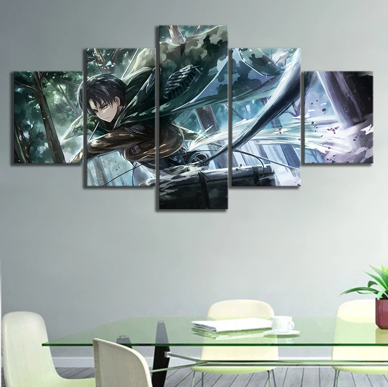 

Printed Pictures Framework Canvas 5 Panel Anime Attack on Titan Levi Ackerman Characters Poster Home Decor Wall Art Oil Painting