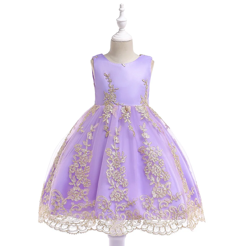 

2019 Hot Sale Dress for Girls Knee-Length Ball Gown Sleeveless Girls Dress Lace Cute Solid Children `s Dress Europe Costume Kids