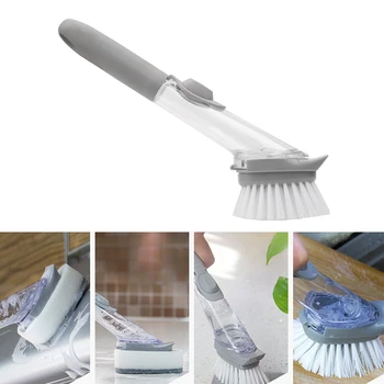 

Long Handle Automatically Add Liquid Sponge Brushs Clean Tool Kitchen Cleaning Brush Set Creative Tablewares Wash Tool Set