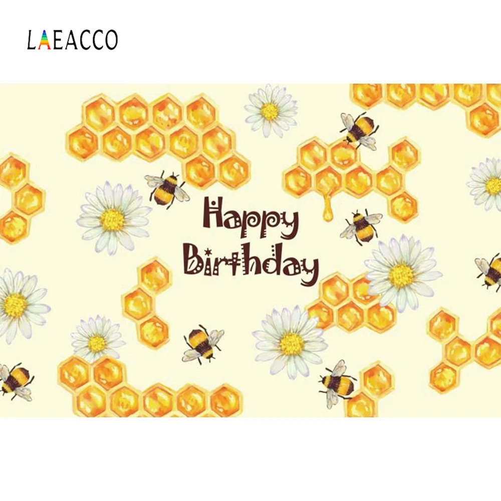 

Laeacco Birthday Party Backdrop Yellow Bee Portrait Photography Background Custom Photographic Backdrops For Photo Studio