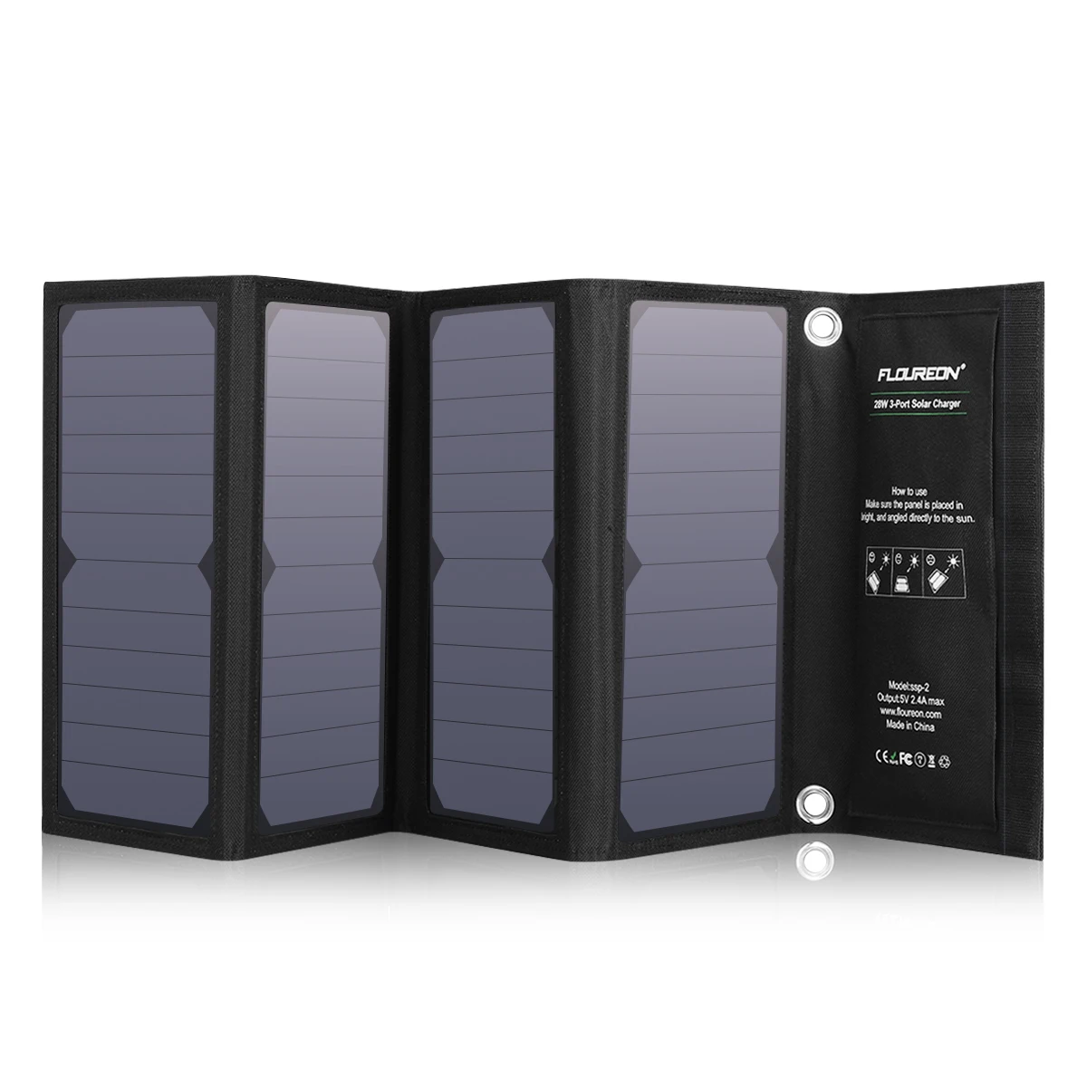 

FLOUREON 28W Foldable Waterproof Solar Panel Charger Mobile Power Bank for Smartphones Tablets Triple USB Ports Outdoor