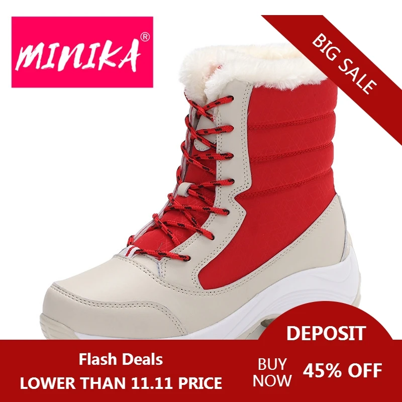 Online MINIKA de tobillo para las mujeres botas de invierno de piel de las mujeres zapatos impermeables botas para la nieve punta redonda cómodos suela de goma zapatos de mujer botas