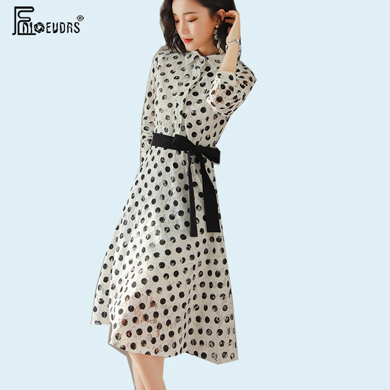 

2019 Polka Dot Dresses Hot Sales Women Fashion Long Sleeve Spring Design Cute Elegant Sweet Black Dot Bow Tie Shirt Dress