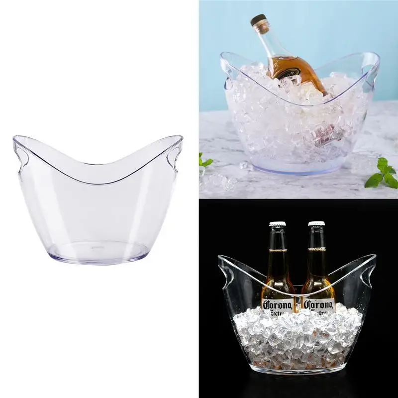 

Transparent Ice Bucket Champagne Bucket Wine Cola Ice Cube Container Can Accommodate Two Bottles Portable Handle Cold Insulation